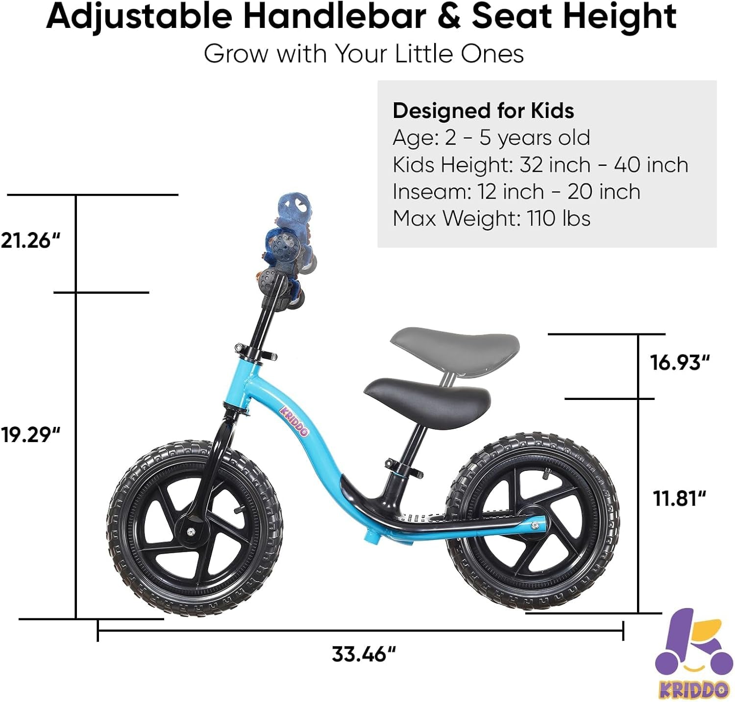 Toddler Balance Bike 2 Year Old, Age 24 Months to 5 Years Old, Early Learning Interactive Push Bicycle with Steady Balancing, Gift Bike for 2-5 Boys Girls, Blue